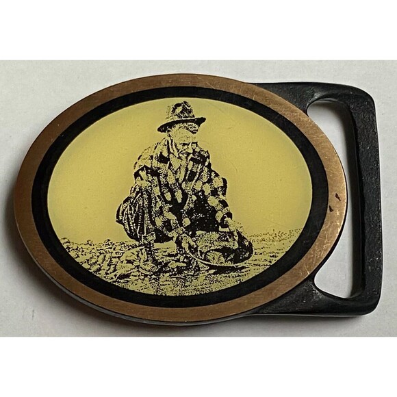 Vintage 1970s TECH ETHER Gold Miner Western Brass Belt Buckle RARE MINT - Picture 1 of 5